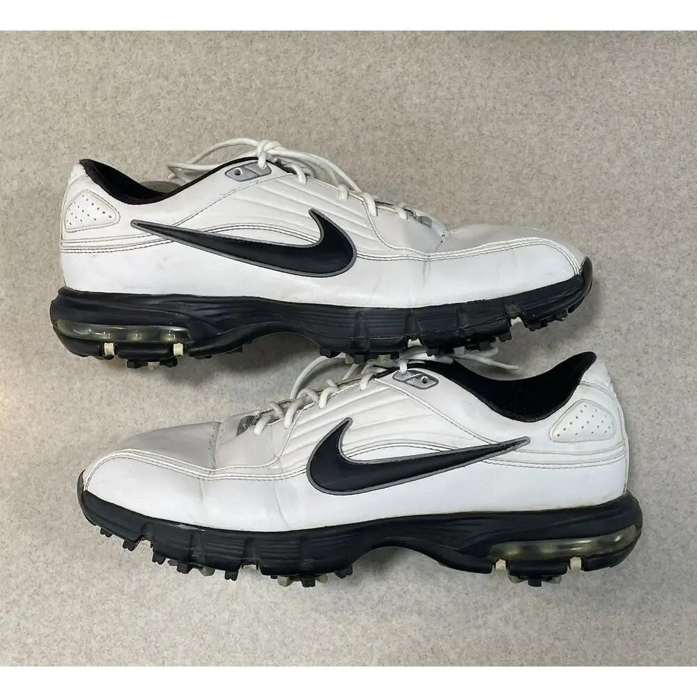Nike Air Golf Shoes Men's Size 8 Wide White/Black Leather Cleats 493569-100
